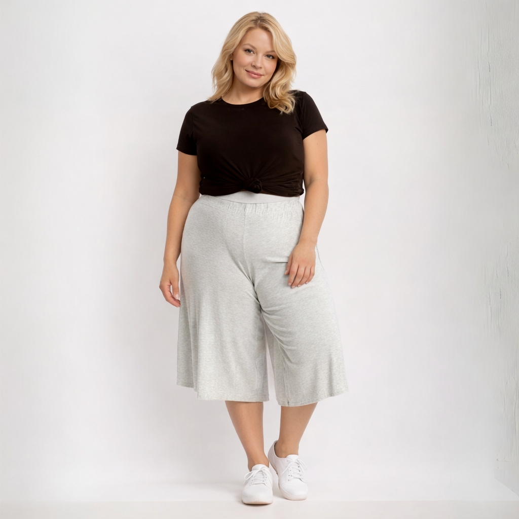 Plain Elastic High Waist Wide Leg Culottes Shorts