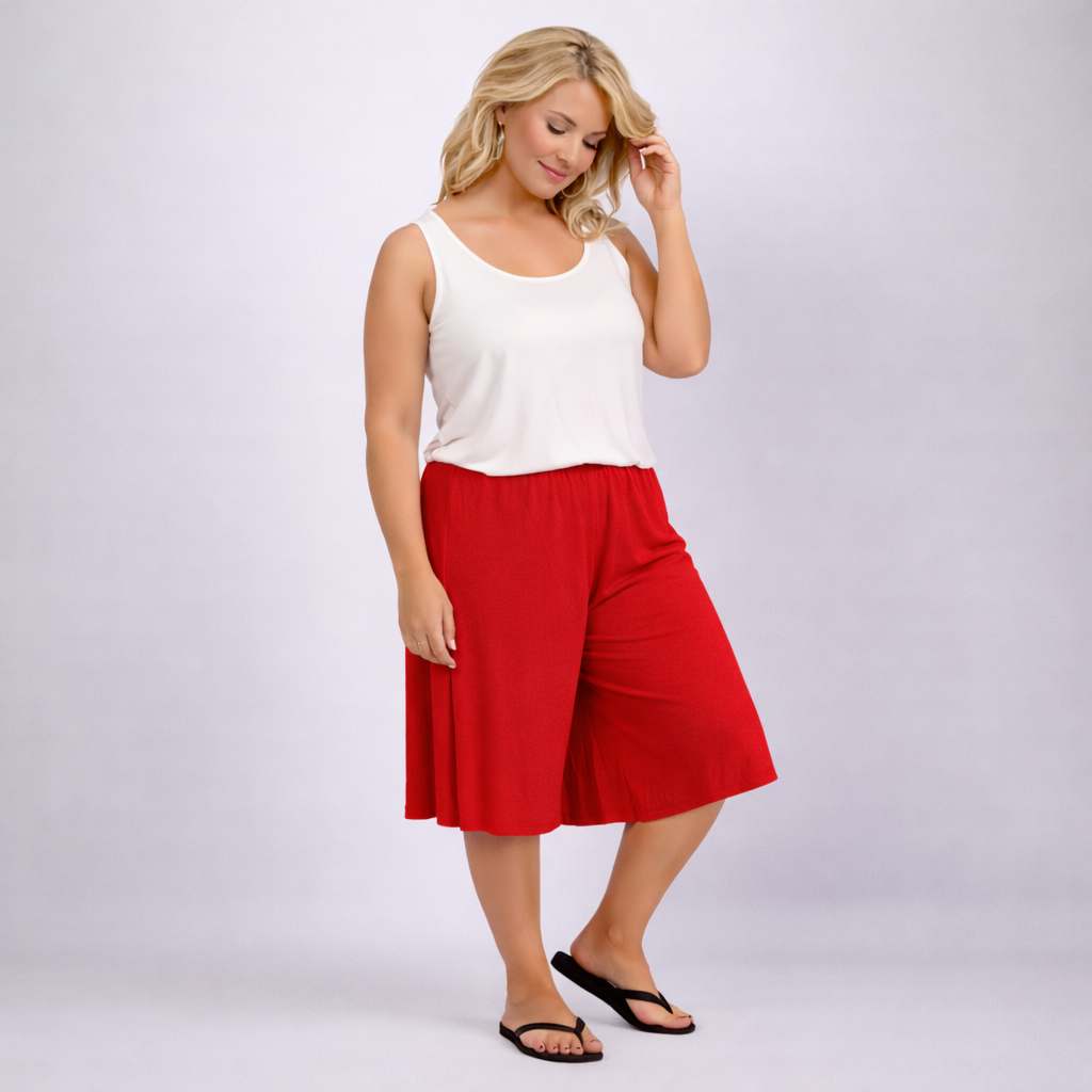 Plain Elastic High Waist Wide Leg Culottes Shorts