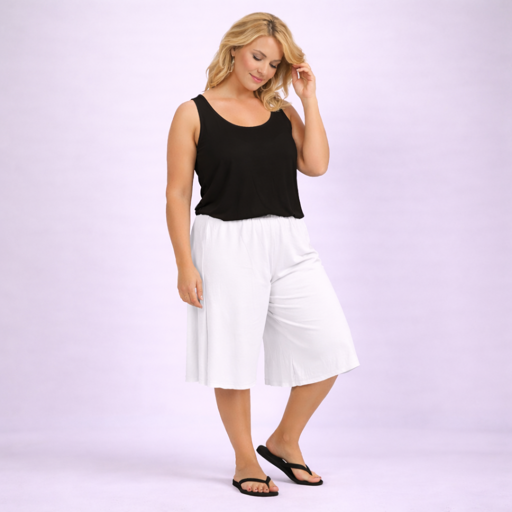 Plain Elastic High Waist Wide Leg Culottes Shorts