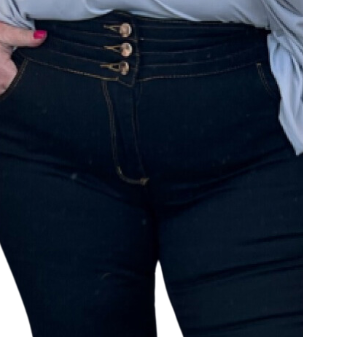 BLACK STRETCH HIGH WAIST JEANS WITH GOLD BUTTONS AND LATTICE WAIST
