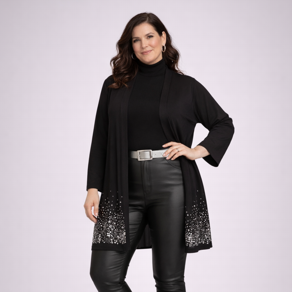 Open Front Jacket / Cardigan with Sequin Hem